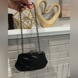 Express Black Glitter Clutch with Chain